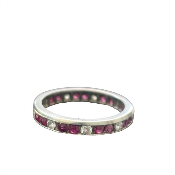 Diamond and Ruby Platinum Ring— Eternity Band - Picture 9 of 11